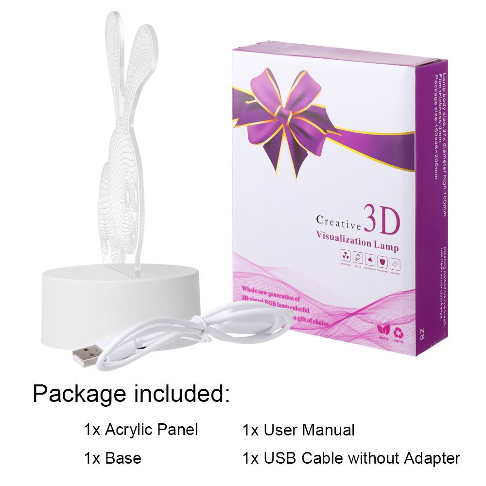 Đèn LED 3D bằng acrylic hình thỏ dễ thương để bàn trang trí