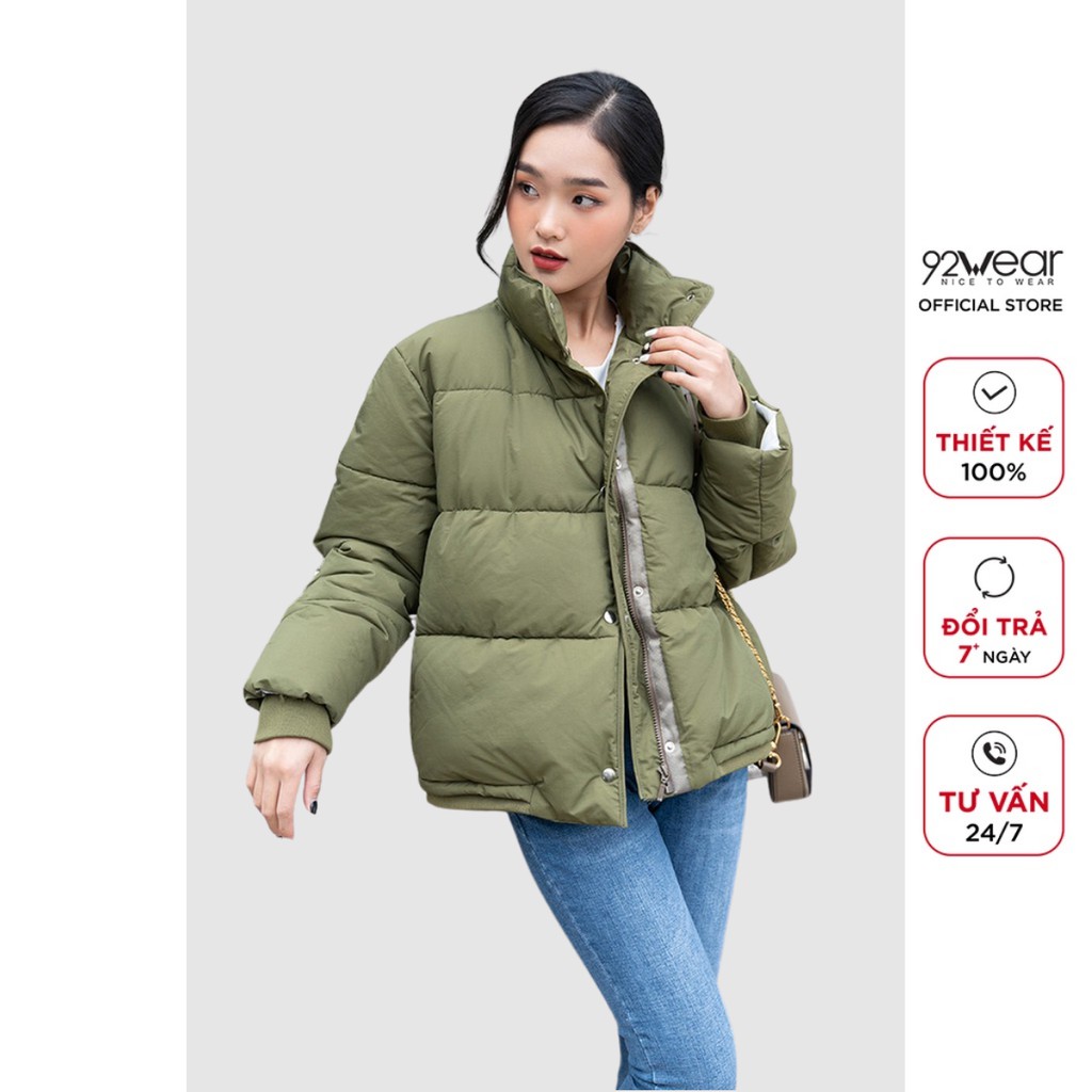 Áo khoác phao nữ lót bông siêu ấm không mũ KPA1242 92WEAR | BigBuy360 - bigbuy360.vn