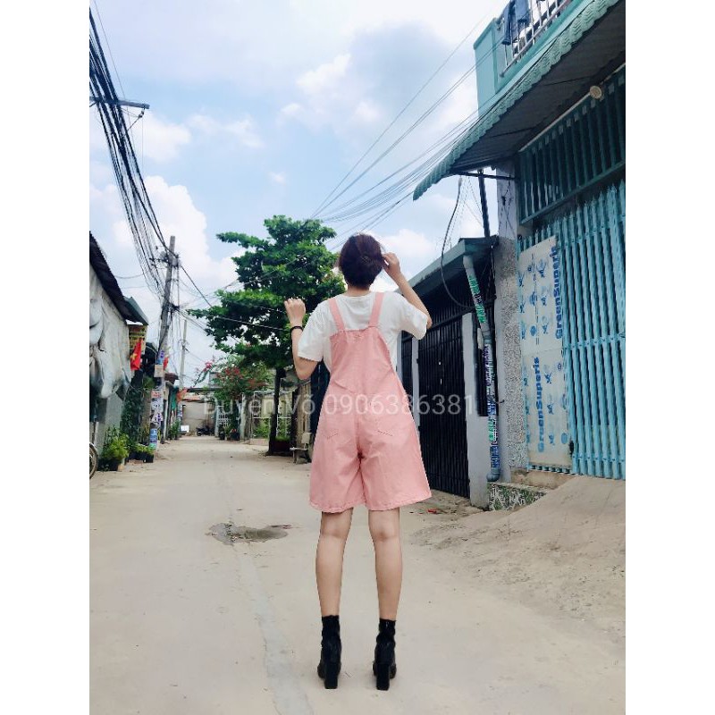 Yếm Kaki đùi màu hồng cao cấp from dáng rộng (video hình thật) | BigBuy360 - bigbuy360.vn