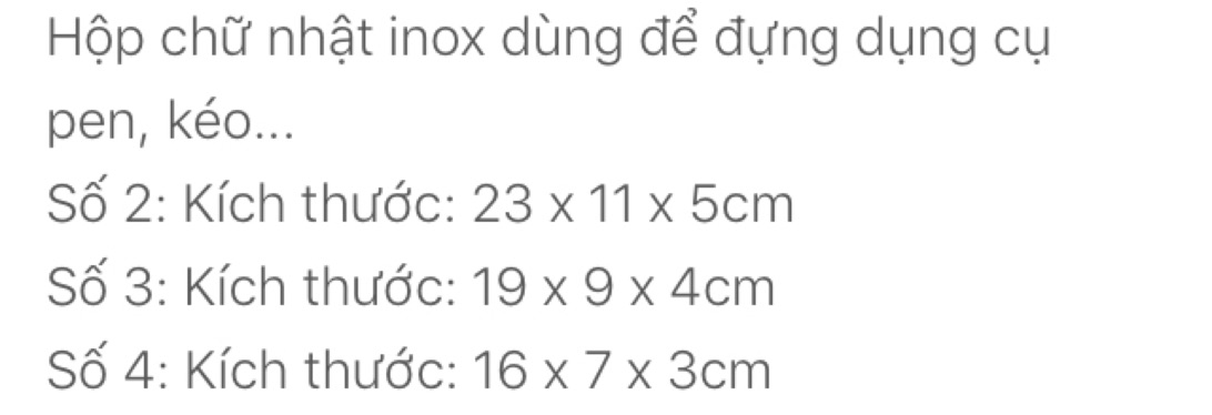 Hộp chữ nhật đựng dụng cụ các cỡ