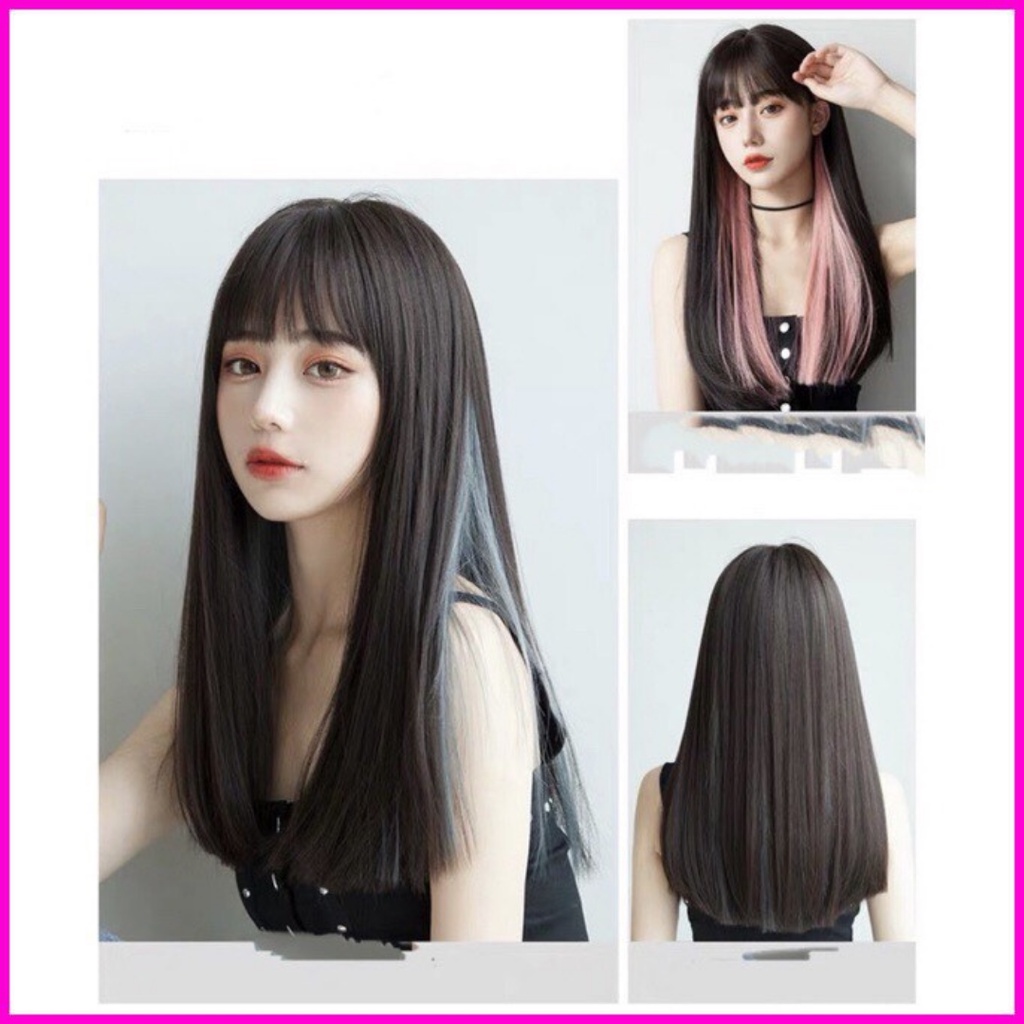 Tóc giả nữ nguyên đầu cao cấp thẳng light xanh xu hướng 2021