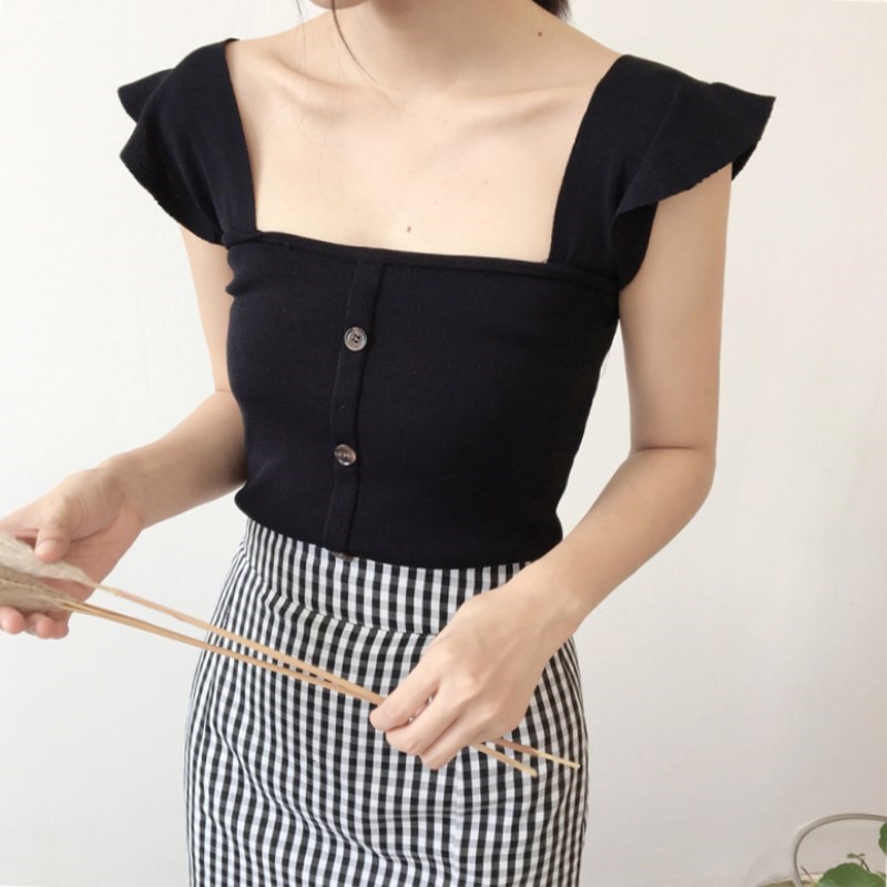 Áo dệt kim sọc gân tay ngắn ôm dáng thời trang dành cho nữ | BigBuy360 - bigbuy360.vn