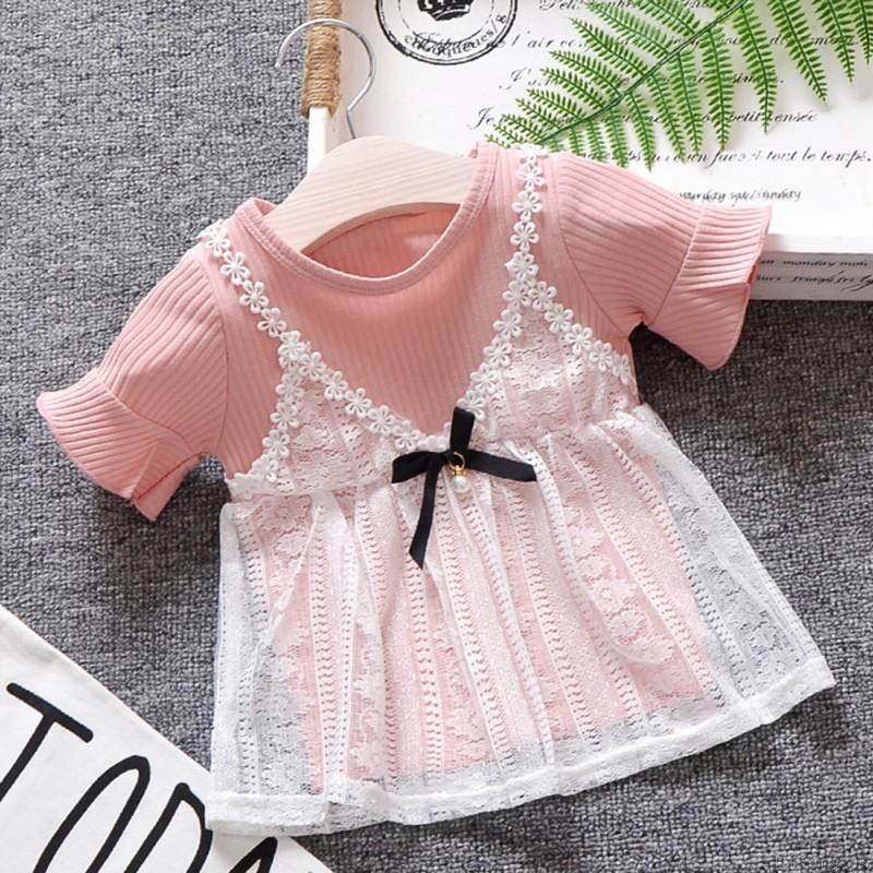 Đầm Tay Ngắn Phối Lưới Cho Bé Gái (2 Lớp)