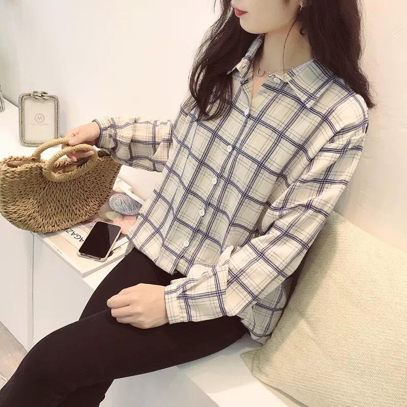 Áo sơ mi nữ tay dài sọc caro giá rẻ siêu đẹp ( hình thật ) | BigBuy360 - bigbuy360.vn