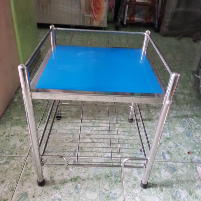 Kệ inox 2 tầng hình vuông 40 để nồi cơm điện bếp gas mini bình nước suối