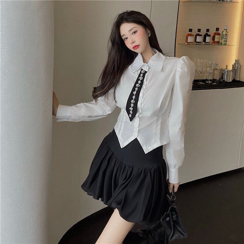 Set Áo Sơ Mi Trắng Tay Phồng + Chân Váy Xếp Ly Thiết Kế Lưng Cao Thời Trang Mùa Thu Cho Nữ (Có Bán Lẻ) | BigBuy360 - bigbuy360.vn