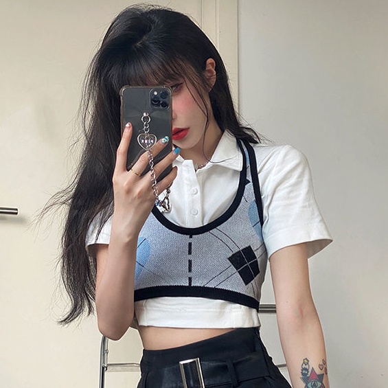 Set Áo Hai Dây + Áo Khoác Dệt Kim Dáng Ngắn Phong Cách Hàn Quốc Cho Nữ