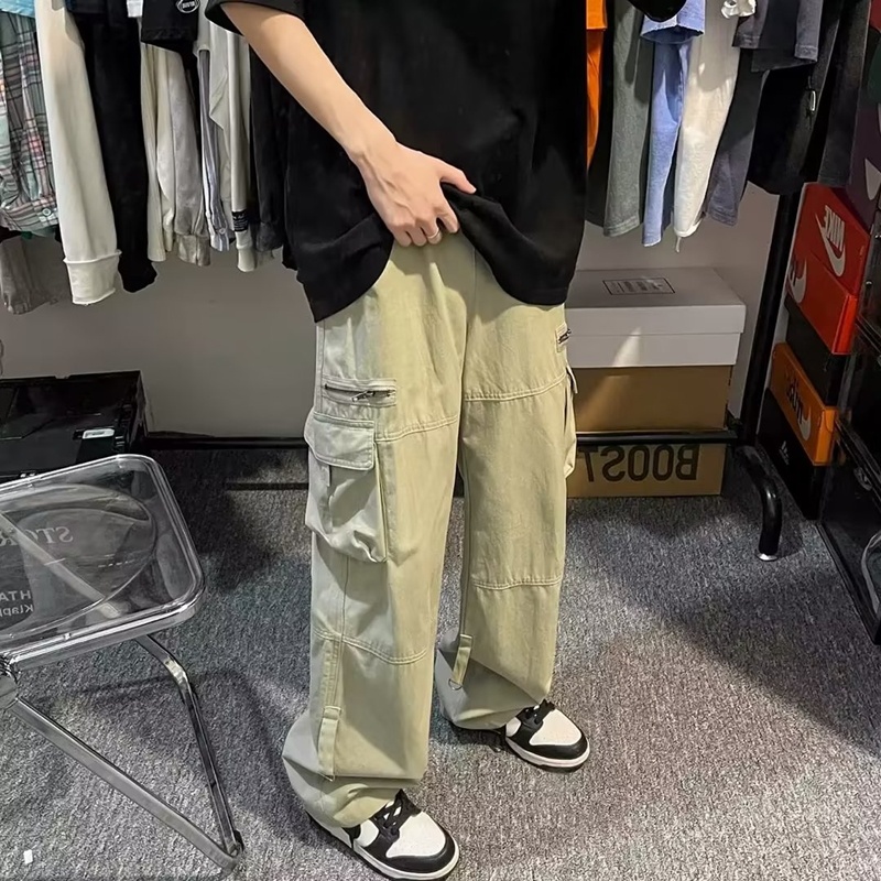 Quần Dài Nam Ống Rộng Phong Cách Đường Phố Thời Trang Mùa Hè Màu Xanh Lá Size M-2XL