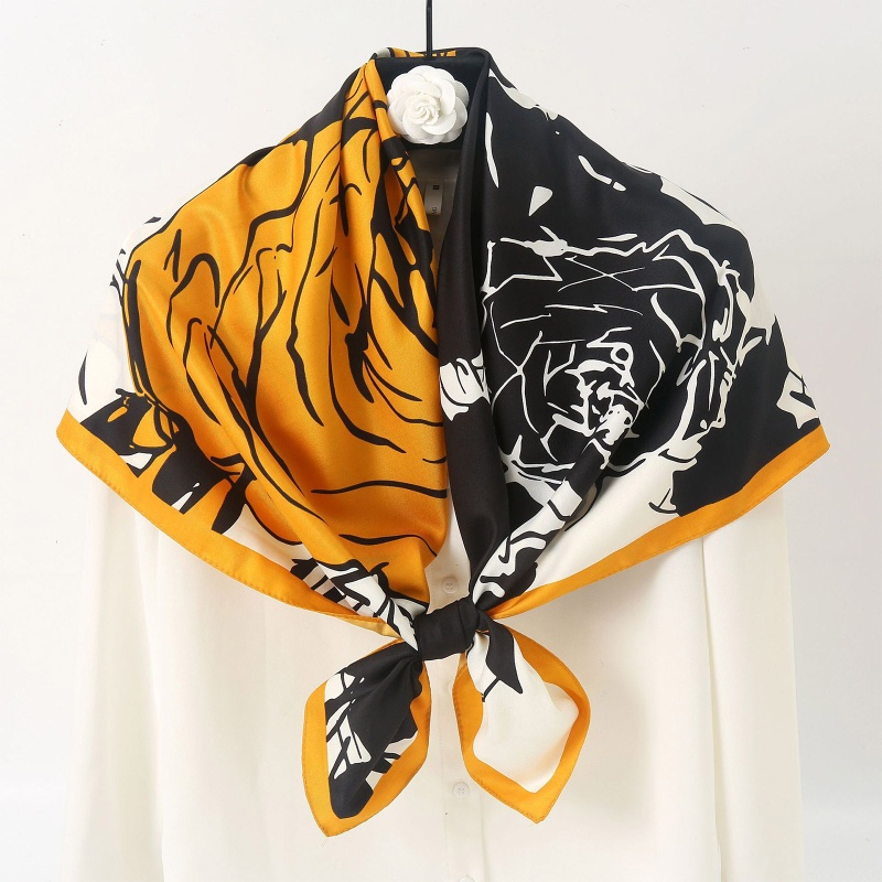 Khăn Choàng Vuông 90x90cm In Họa Tiết Hoa Hồng Bằng Satin Sang Trọng Cho Nữ