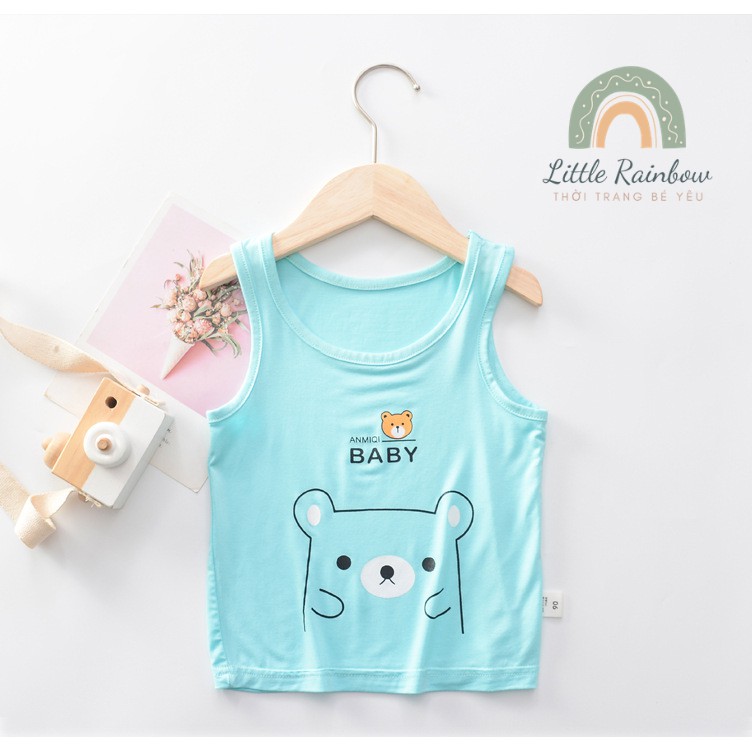 [HÀNG LOẠI 1] Áo ba lỗ 100% cotton in hình gấu cho bé từ 1 đến 8 tuổi