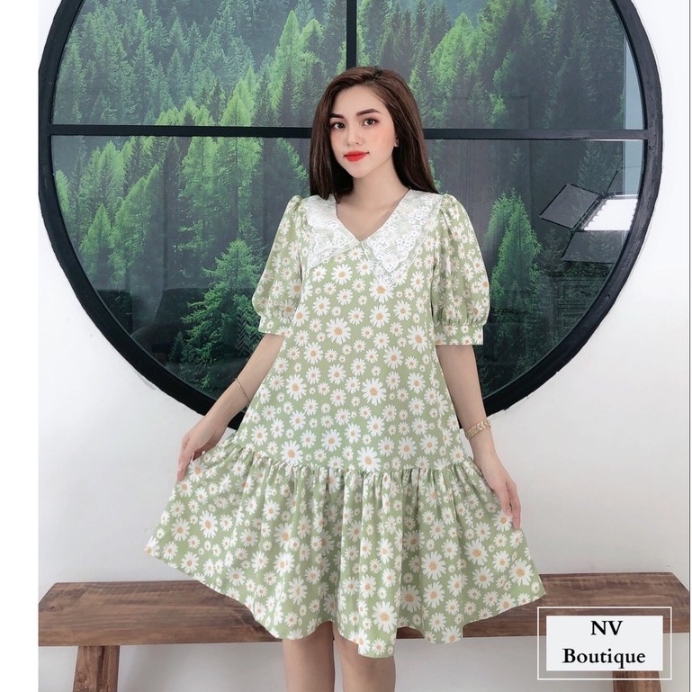 Đầm Nữ NHẬT VY Hoa Cúc Chất Lụa Đi Chơi Dáng Suông Màu Đen, Mint, Xanh Biển - D1438 | BigBuy360 - bigbuy360.vn