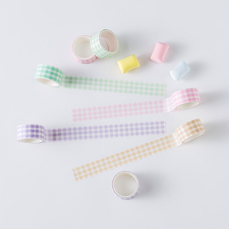 Washi tape kẻ caro Agugu - Hộp 4 cuộn băng dính washi kẻ caro nhiều màu 2cm trang trí sổ