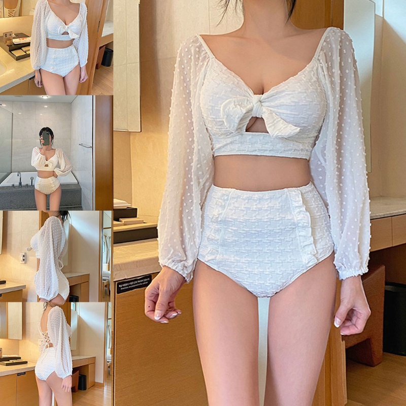 QQ Bộ Bikini 2 Mảnh Tay Phồng Trễ Vai Họa Tiết Chấm Bi Quyến Rũ Cho Nữ