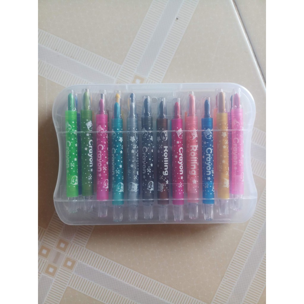 Sáp vặn 24, 18, 12 màu ngắn ROLLING CRAYON hộp nhựa, màu sắc tươi sáng