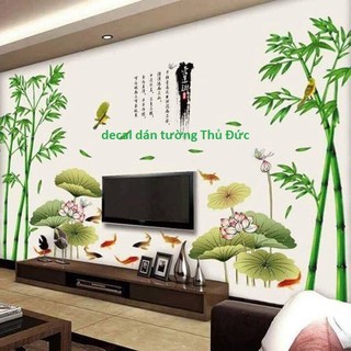 combo 2 bức decal dán tường cây trú kết hợp sen phong thủy