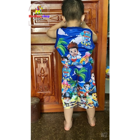 (C02_Kèm video) Bộ bé trái, bộ 3d cho bé trai hình chú chó cứu hộ Paw Patrol, vải mát lạnh cho bé từ 3-7 tuổi