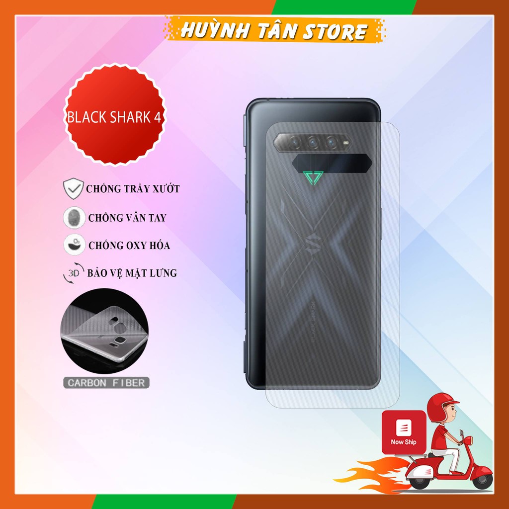 Miếng dán decal carbon mặt sau Black Shark 4 chống trầy mặt lưng, chống bám vân tay