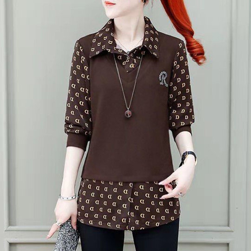 Áo thun giả hai lớp in hoa phong cách Hàn Quốc size M-4XL