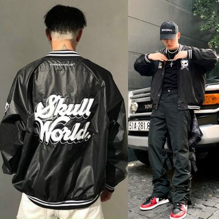 Áo khoác đôi unisex kiểu dáng bomber jacket SKULL WORLD 4S AKD09 chất liệu dù 2 lớp phong cách Hàn Quốc street style
