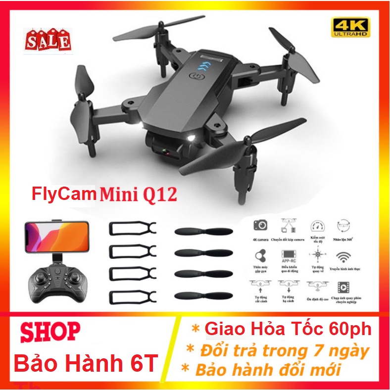 Flycam Model Q12 Mới Nhất 2022, Máy Bay Điều Khiển Từ Xa - Flycam Mini Drone Camera 4k - Chụp Ảnh Thông Minh