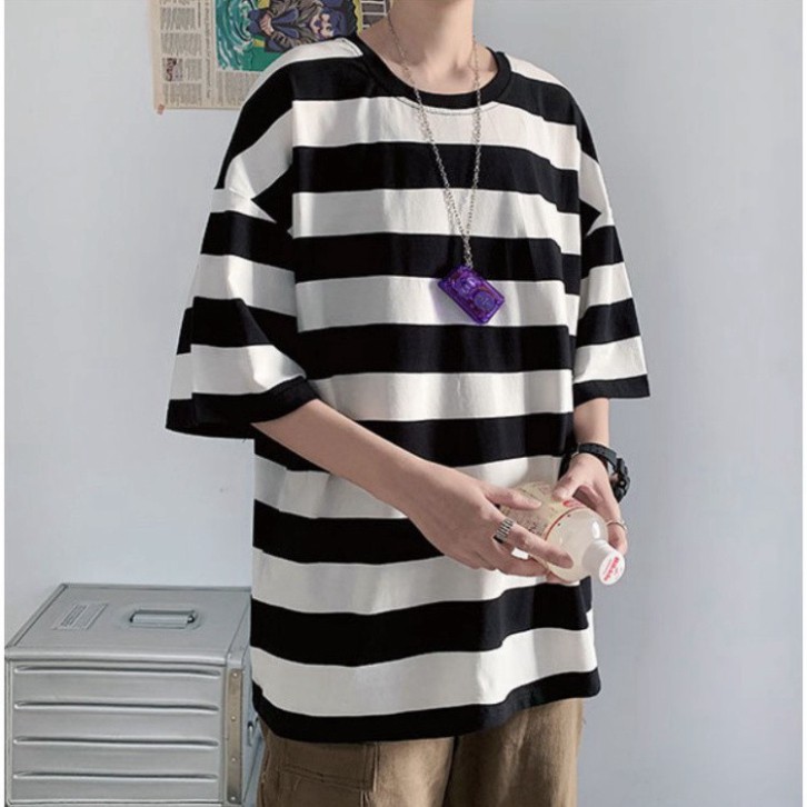 Áo Thun Tay Lỡ Form Rộng Kẻ Sọc Ngang Siêu Hot🍁 Unisex nam nữ đều mặc được | BigBuy360 - bigbuy360.vn