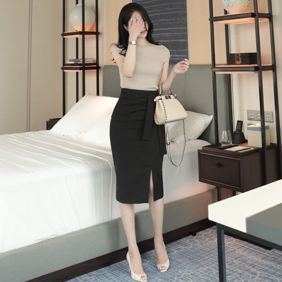 Chân váy công sở dáng dài SK107 Cao Cấp thắt nơ đẹp KRfashion style Hàn Quốc váy bút chì thanh lịch sang trọng | BigBuy360 - bigbuy360.vn