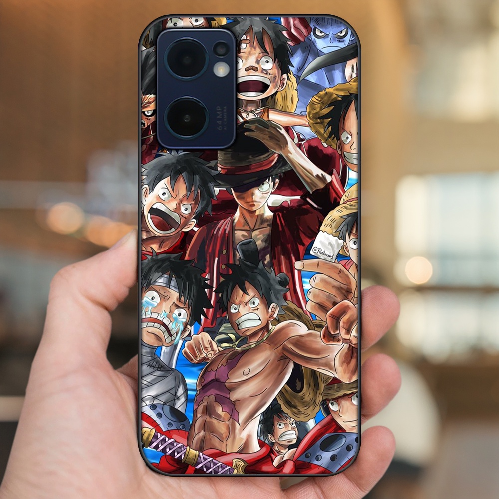 Ốp lưng Oppo Reno 7 5G viền đen in hình Luffy One Piece