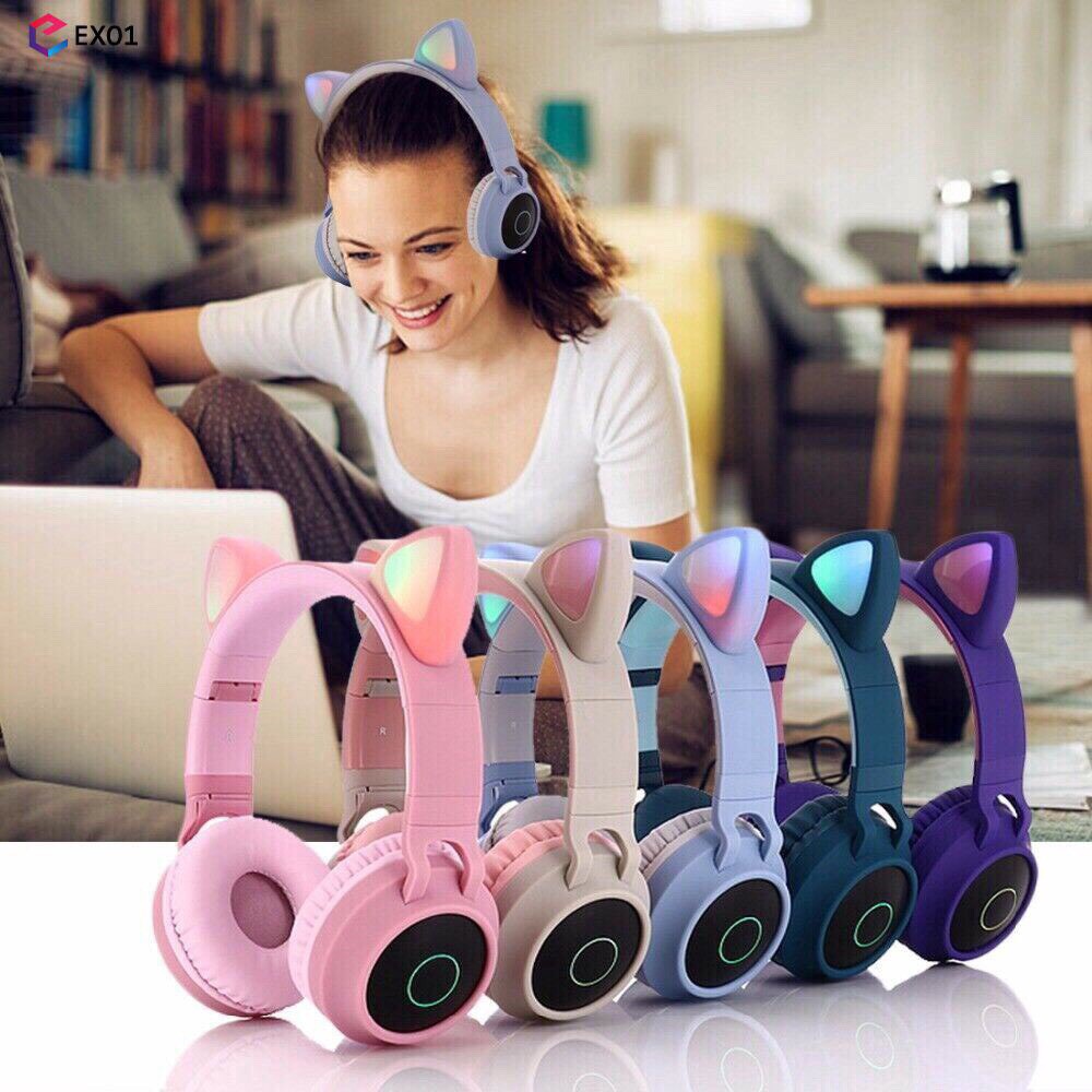 Tai nghe mèo - Tai nghe tai mèo BT028C tich hợp Mic kết nối bluetooth, có thể cắm dây cho PC, âm Bass mạnh, pin khủng