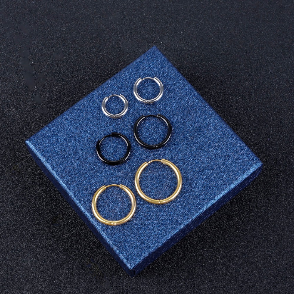 Khuyên tai tròn nhỏ chất liệu inox màu vàng đen 10 / 12 / 14 / 16 / 18 / 20mm dành cho nam và nữ