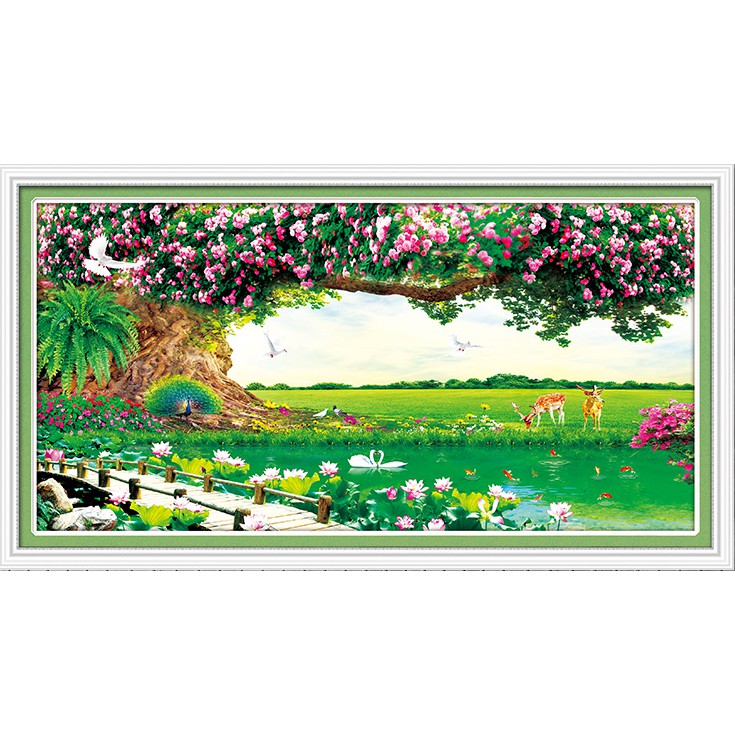 Tranh Đính Đá PHONG CẢNH THIÊN NHIÊN GIAO HÒA. Kích Thước: 1m50 x 75cm