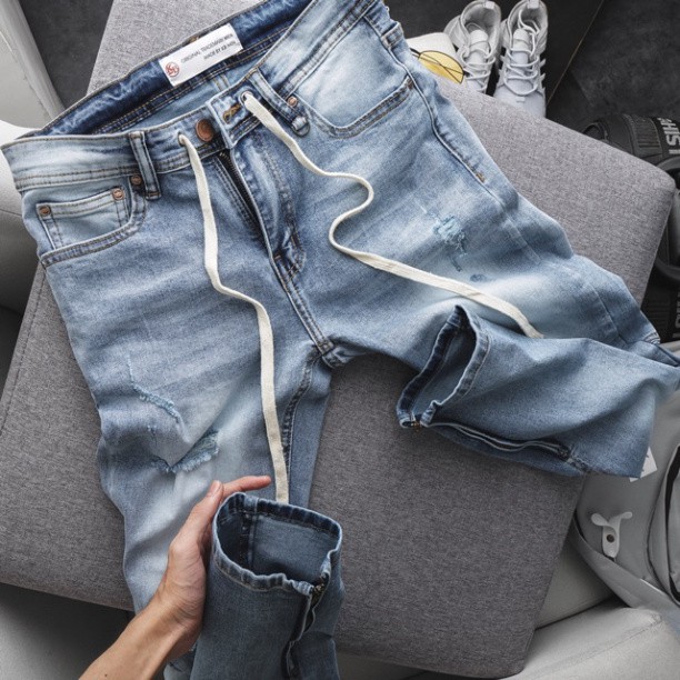 Quần jean nam rách gối zipper hàng cao - Quần VNXK ống ôm trẻ trung - JEAN Q