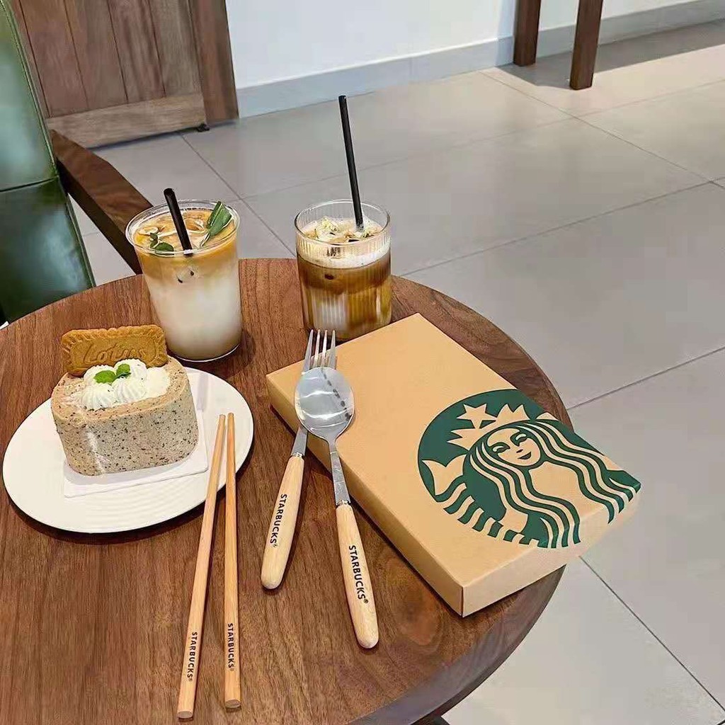 Bộ thìa dĩa và đũa Starbucks sang chảnh, sét 3 món quà tặng cho bạn