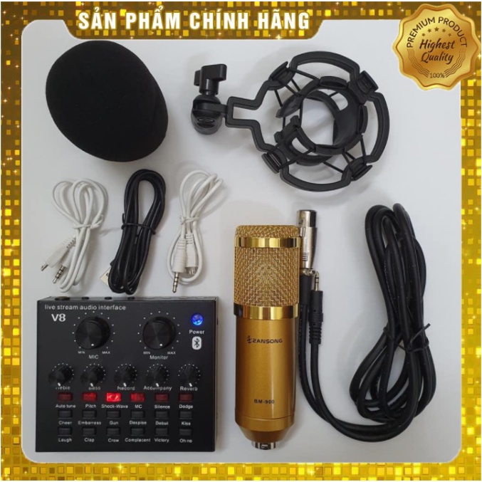 [Mã ELHACE giảm 4% đơn 300K] Combo bộ Mic Thu Âm, Hát Karaoke,Livestream online cực hay(Trọn Bộ Souncard V8,Bm900)