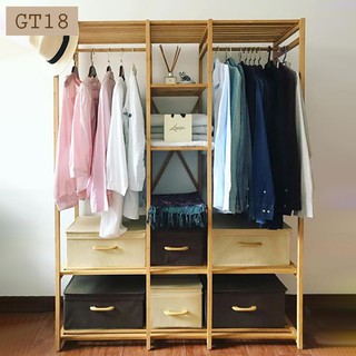 Giá treo quần áo gỗ sồi tự nhiên hai buồng treo GT18