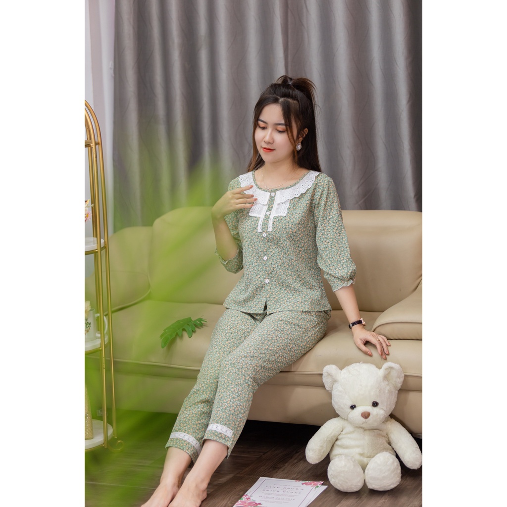 Bộ Đồ Ngủ EvaLover Vải Lụa Hàng Châu Cao Cấp Mềm Và Mịn, Họa Tiết Hoa Nhí