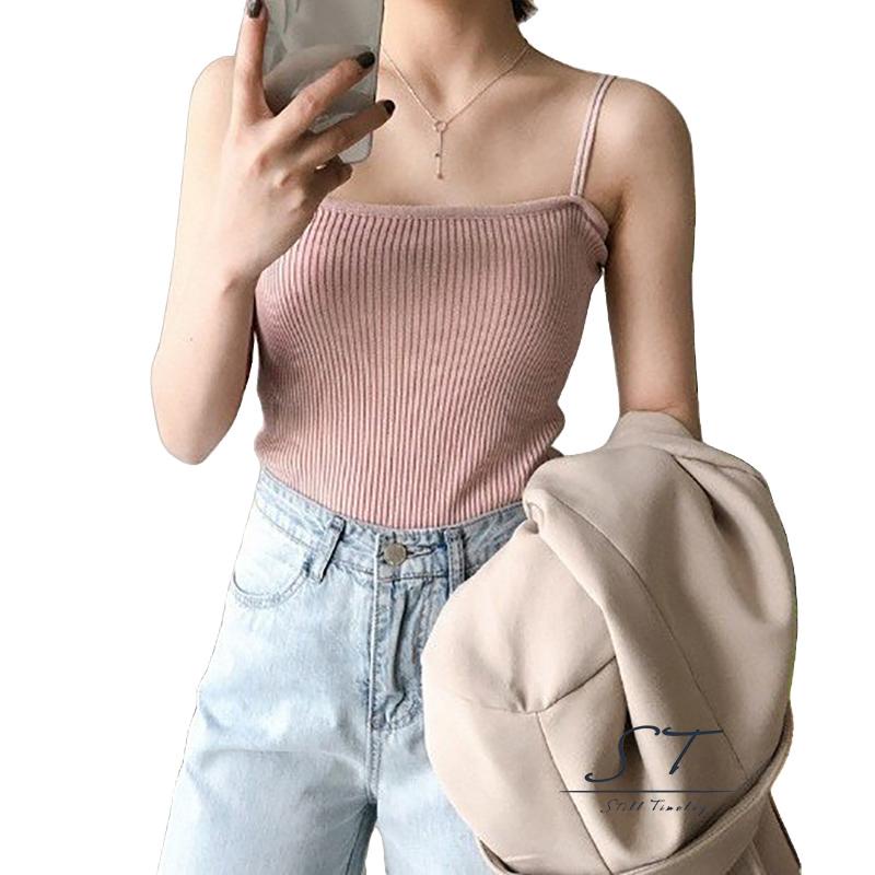 Áo hai dây dệt gân màu trơn sang trọng cho nữ