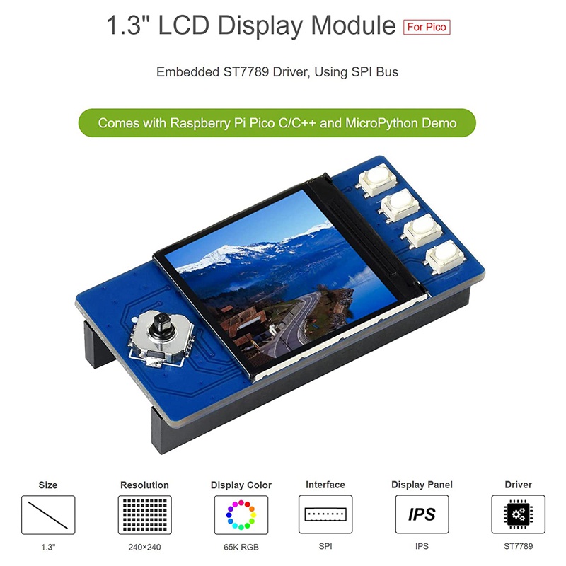 Mô Đun Màn Hình LCD 1.3 Inch Màu RGB 240X240 Pixels Chuyên Dụng Cho Raspberry Pi Pico