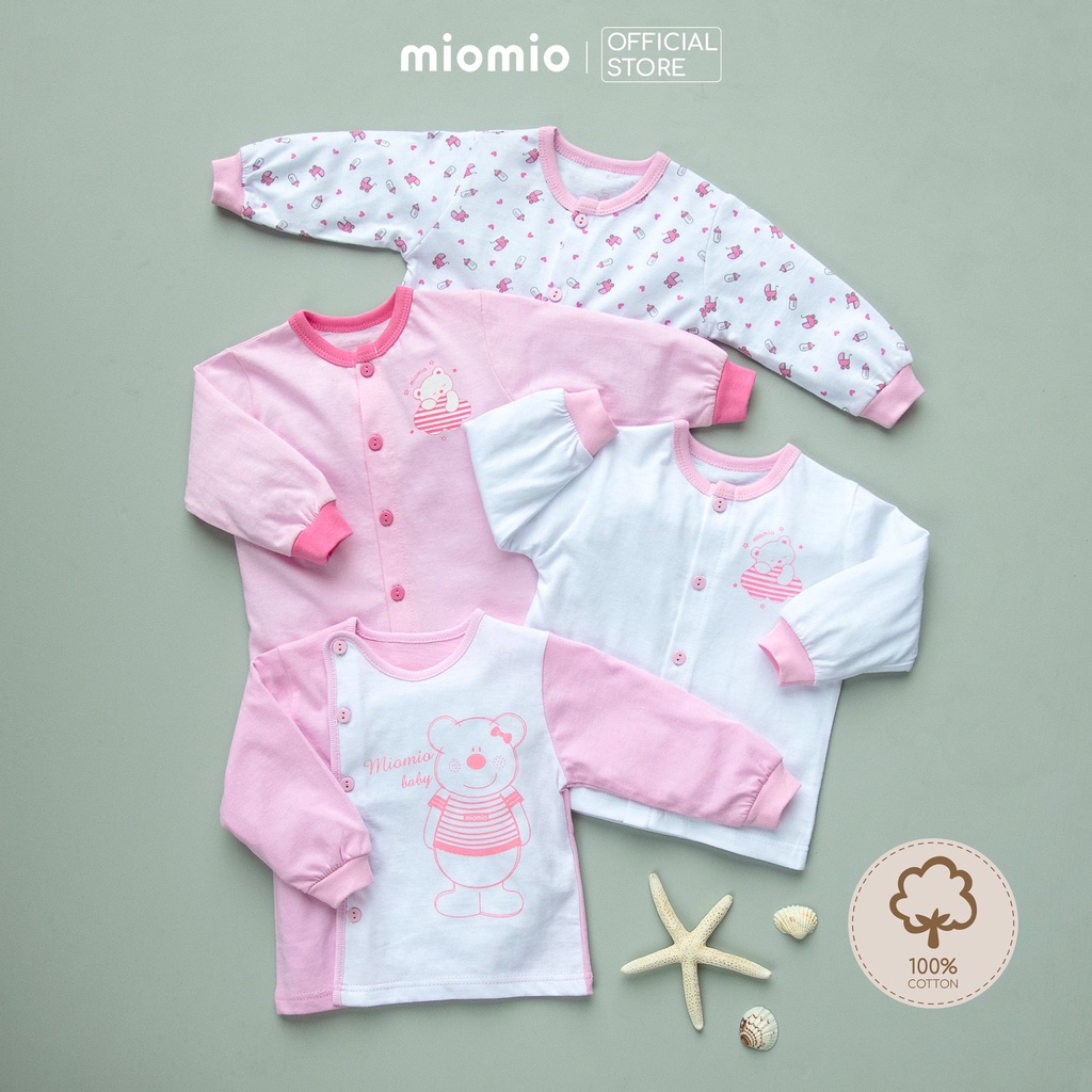 Combo 4 Áo Tay Dài Sơ Sinh MIOMIO, In Hình Cho Bé Trai, Bé Gái (Từ 0 - 12 Tháng), Vải Cotton