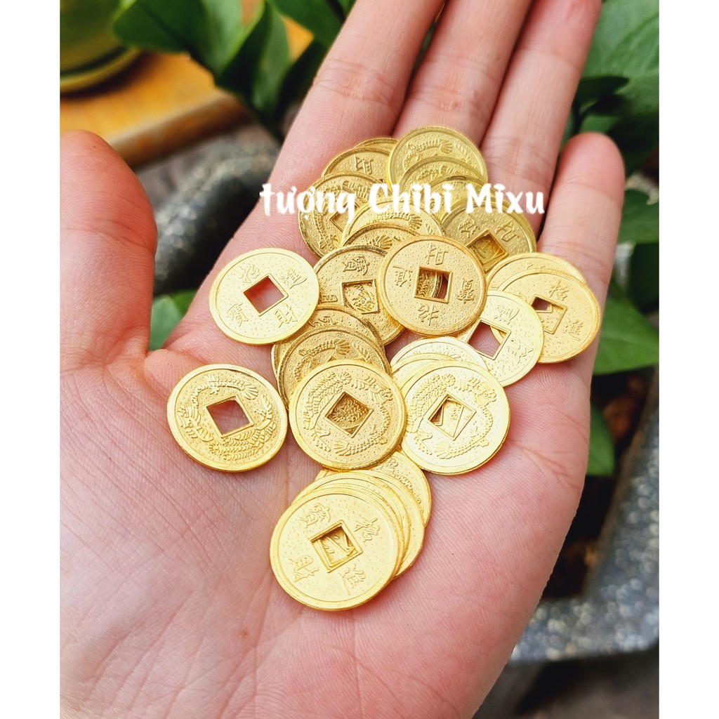 Túi 30 xu vàng may mắn size 20mm trang trí