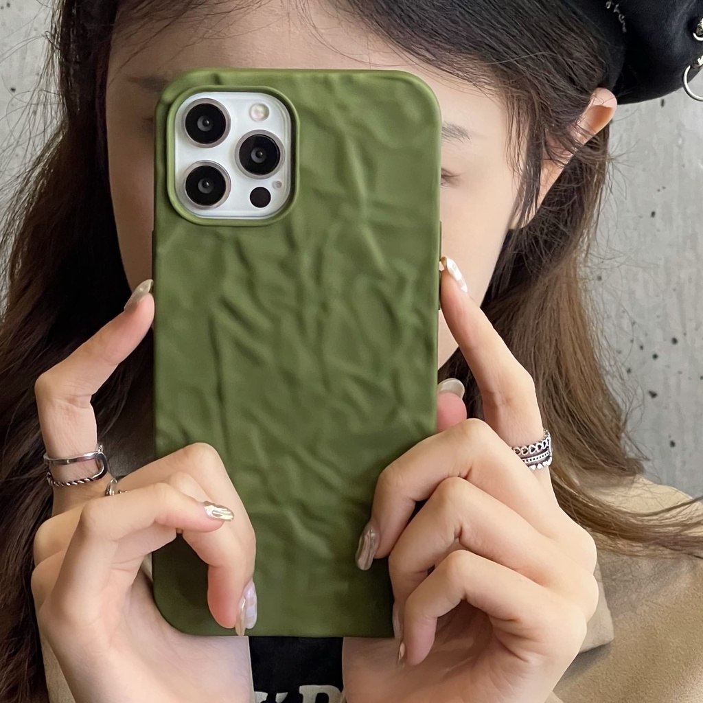 Ốp Điện Thoại Chống Sốc Màu Xanh Lá Quân Đội Đơn Giản Cho iPhone 14 / 13 / 12 / 11 / X / 8 / 7P