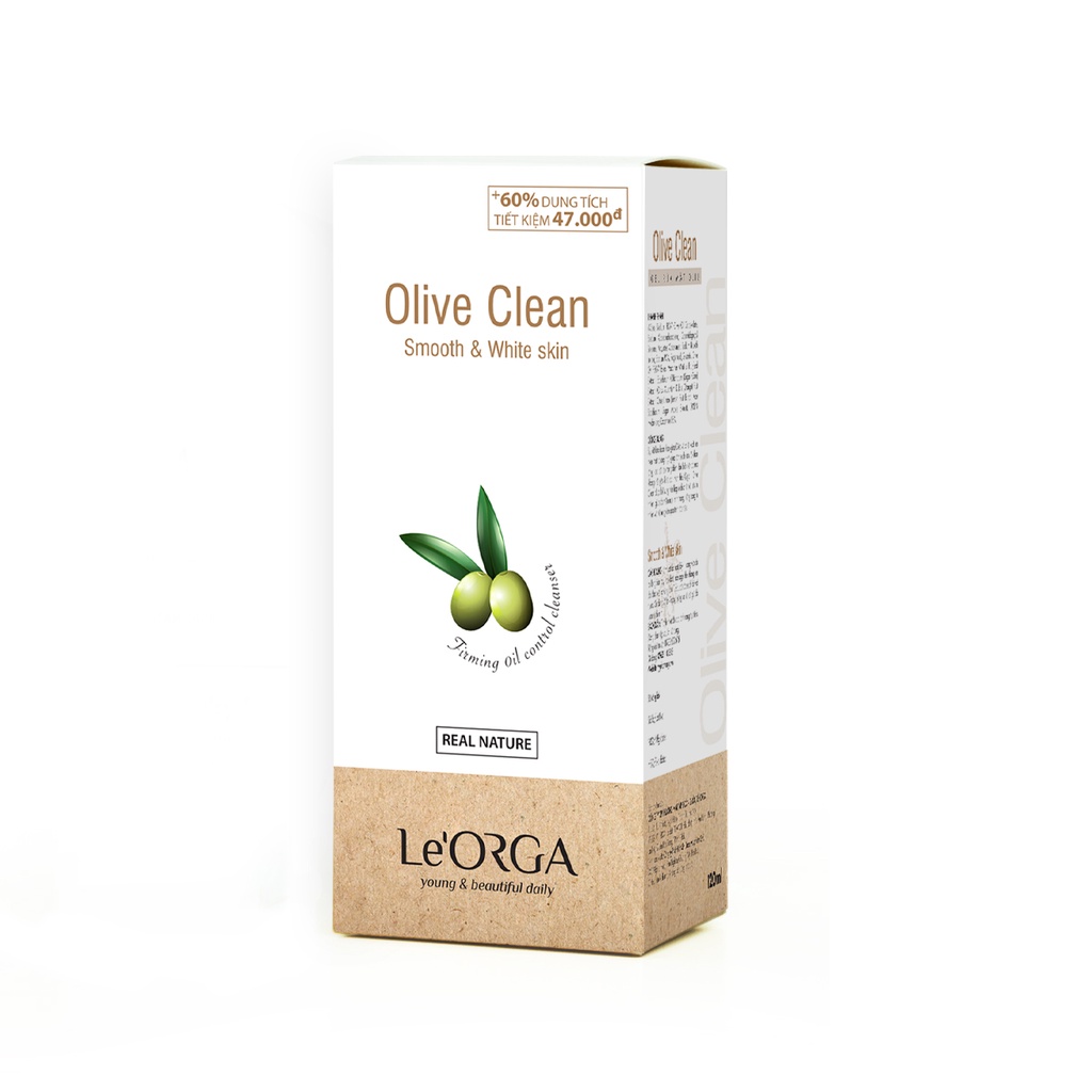 Sữa Rửa Mặt Le'Orga Quả Oliu - Gel làm Sạch Sâu Mềm Mịn, Cho Da Dầu, Mụn, Khô, Hỗn Hợp 120ml