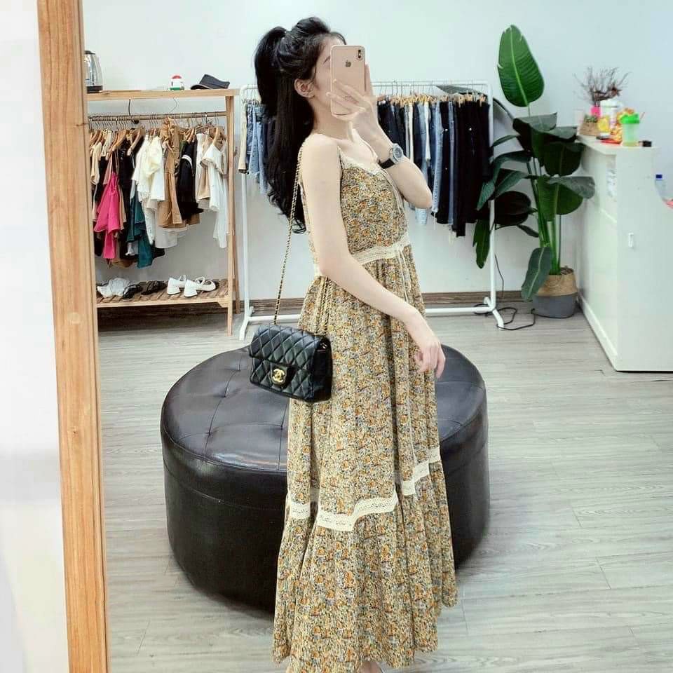 Váy bầu hai dây thời trang thiết kế M325 chất cát hàn freesize từ 45 đến 70kg