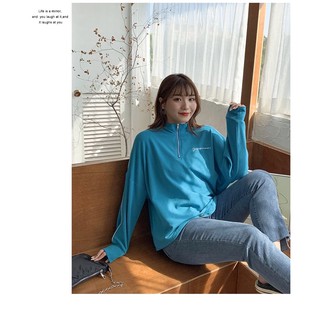 áo thun big size màu xanh tay dài cổ dây kéo size 70-110kg