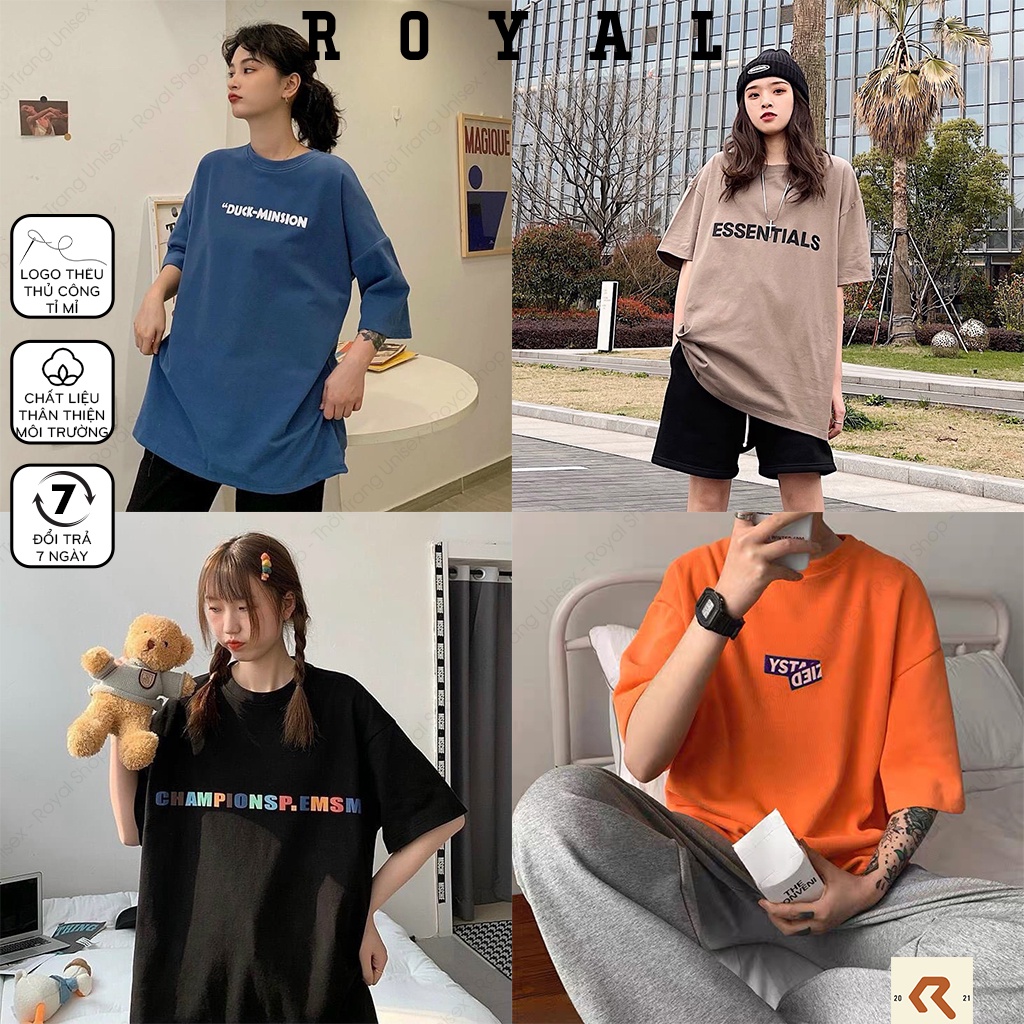 Áo thun tay lỡ unisex essentials áo phông form rộng nữ nam oversize Andiman vải cotton - Royal Shop