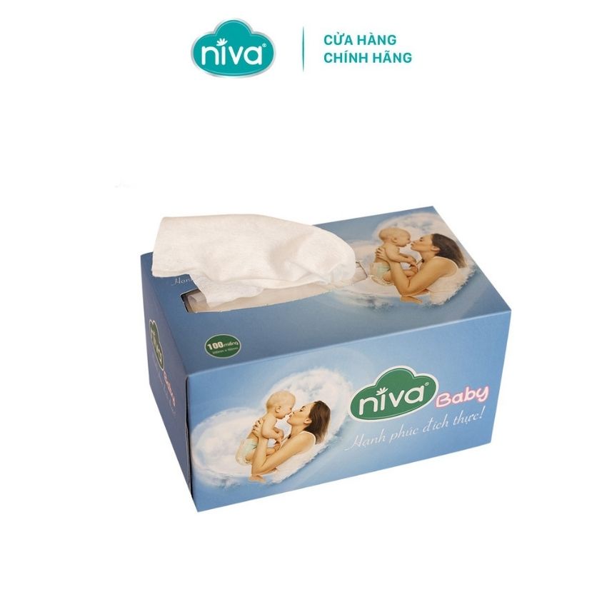 Combo 5 Khăn Vải Khô Đa Năng NIVA Hộp 100 Tờ Tiện Dụng, Chất Liệu Cotton Tự Nhiên An Toàn Cho Bé