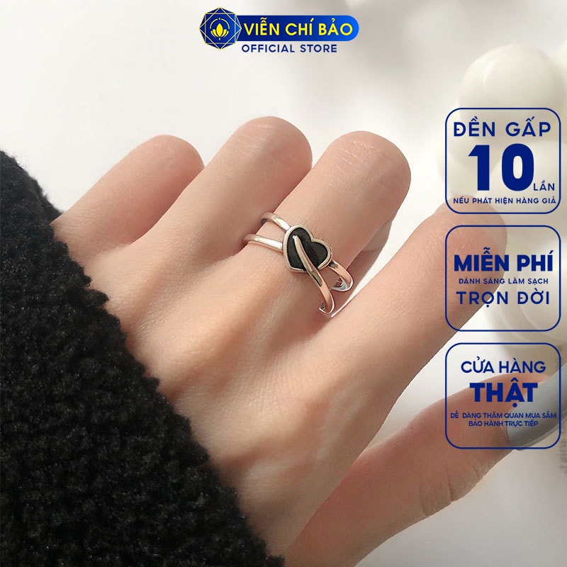 Nhẫn bạc nữ trái tim đá đen nhỏ chất liệu bạc 925 thời trang phụ kiện trang sức nữ Viễn Chí Bảo N000728
