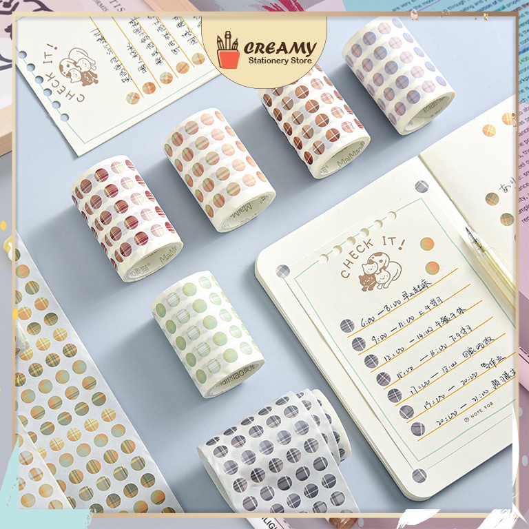 Cuộn sticker trang trí sổ tay, điện thoại, laptop, nhật ký họa tiết DOT tròn chấm bi nhiều màu sắc dài 3m CREAMY