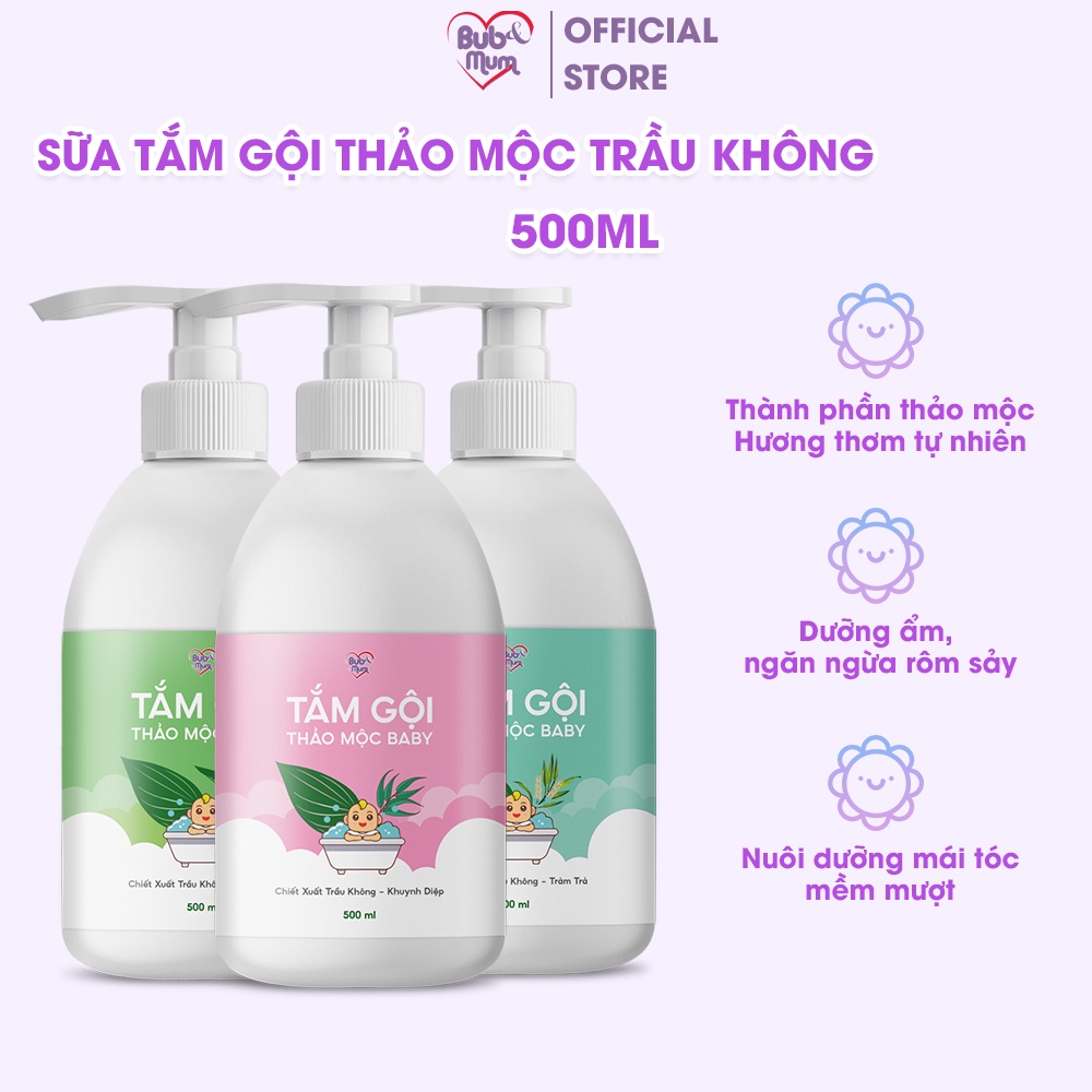 Sữa tắm gội cho bé chiết xuất thảo mộc Trầu Không Bub&Mum 500ml