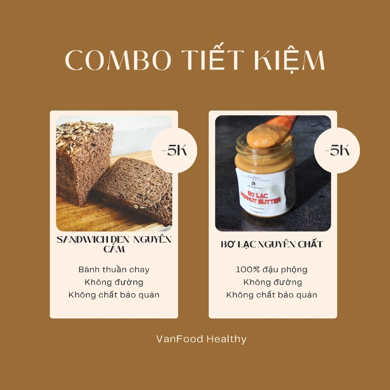 [COMBO tiết kiệm]- Bánh mì đen nguyên cám & bơ lạc healthy VanFood-Bánh mì đen ăn kiêng không đường