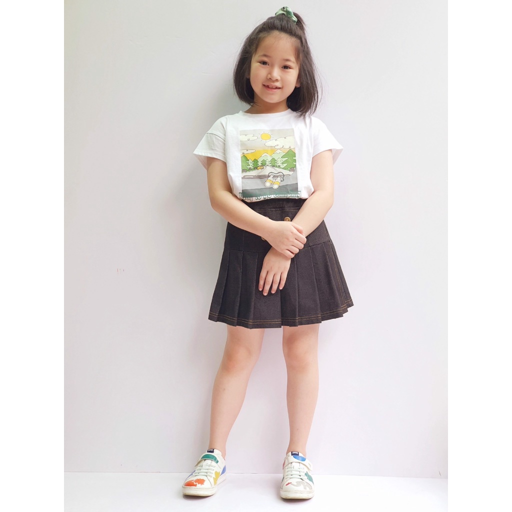 Quần giả váy xếp ly giả jean đen Bee Mon BG size 120 - 160